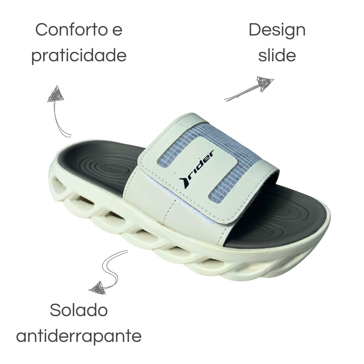 Chinelo Rider R Power Slide Preto/Cinza Adulto Masculino Branco 4