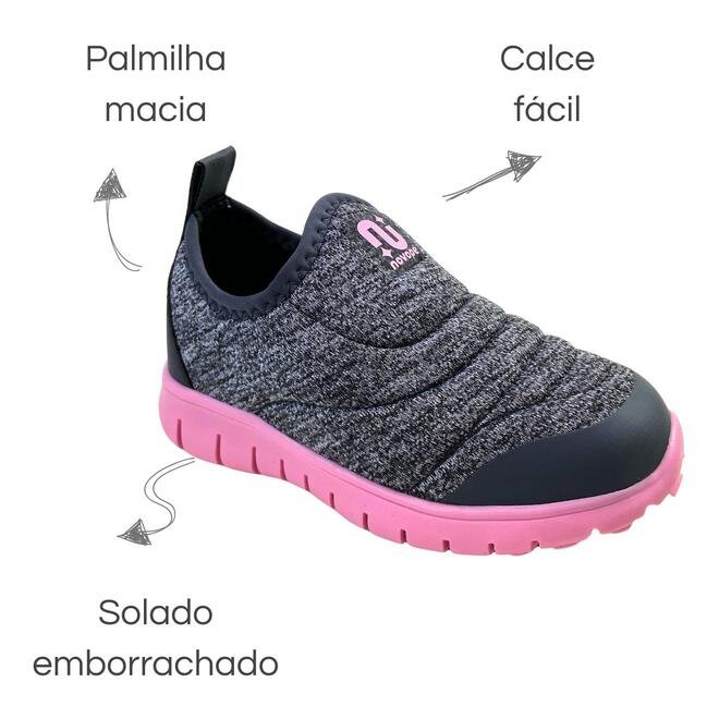 Tênis Novopé Têxtil Infantil Mescla Cinza Escuro/Rosa BB Cinza 6