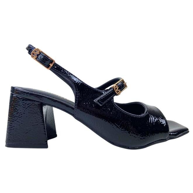 Sandália Via Marte Peeptoe Verniz Glossy Preto