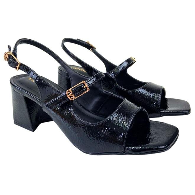 Sandália Via Marte Peeptoe Verniz Glossy Preto Preto 3