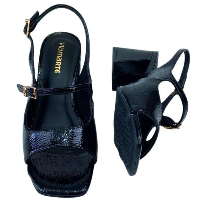 Sandália Via Marte Peeptoe Verniz Glossy Preto Preto 4