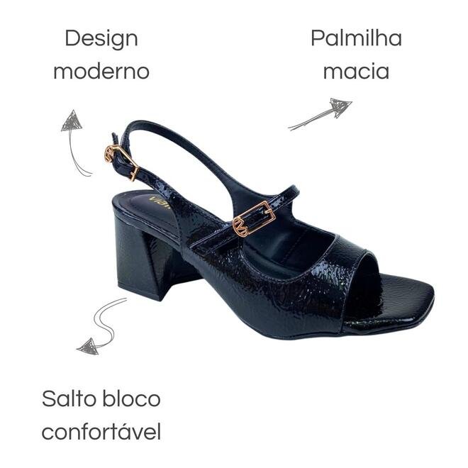 Sandália Via Marte Peeptoe Verniz Glossy Preto Preto 6