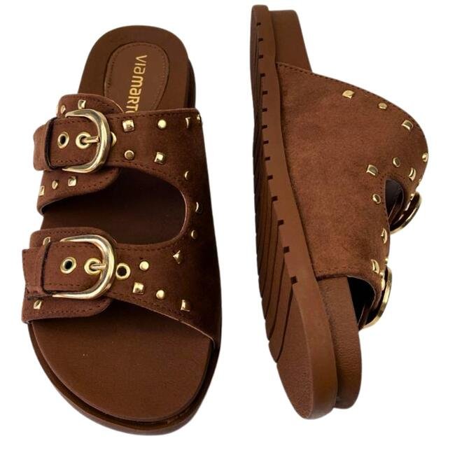 Chinelo Papete Via Marte Camurça Ultra Caramelo Caramelo 4