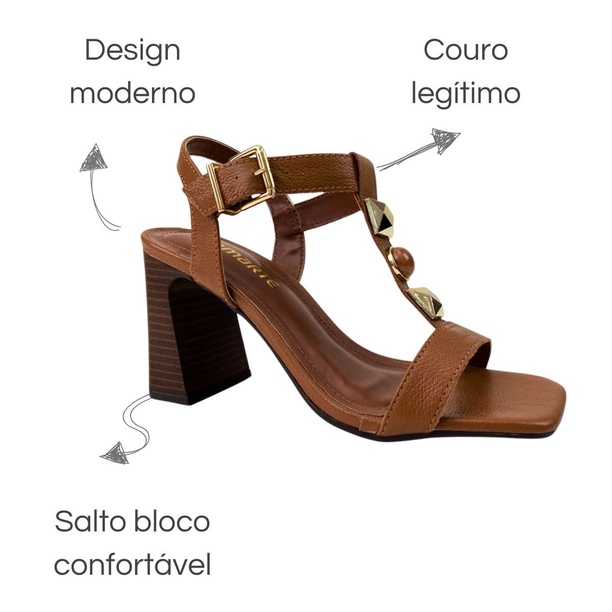 Sandália Via Marte Couro Capri Salto Bloco Banoffee Banoffee 6