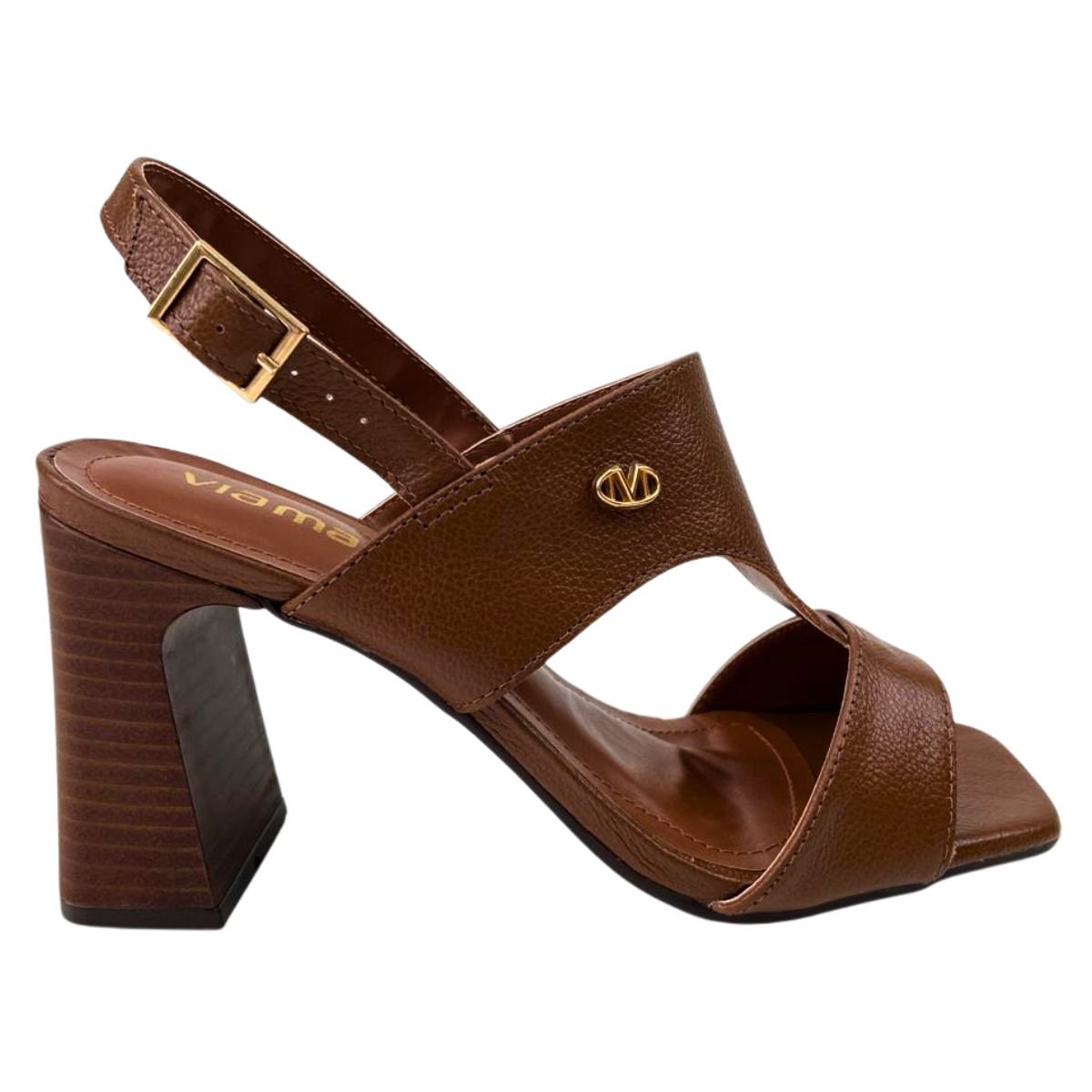 Sandália Via Marte Couro Capri Salto Bloco Caramelo