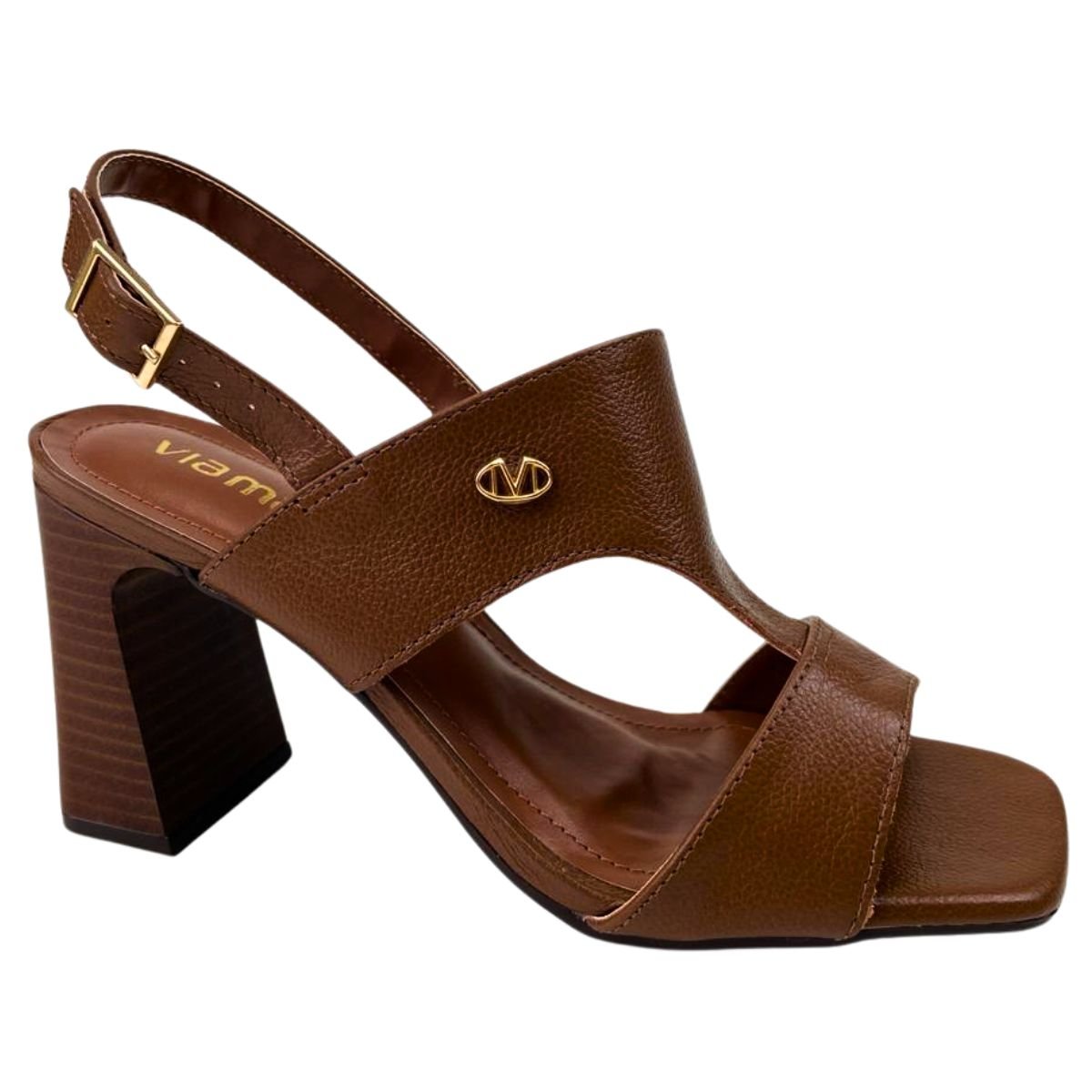 Sandália Via Marte Couro Capri Salto Bloco Caramelo Caramelo 2
