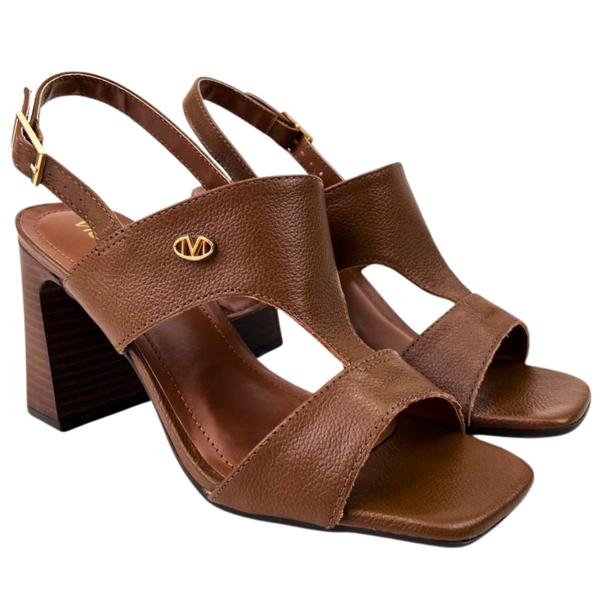 Sandália Via Marte Couro Capri Salto Bloco Caramelo Caramelo 3