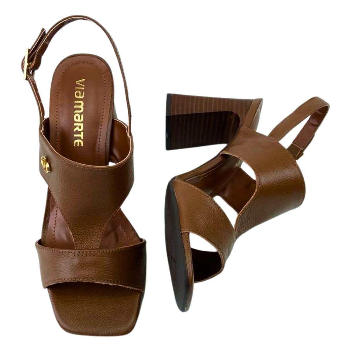 Sandália Via Marte Couro Capri Salto Bloco Caramelo Caramelo 4