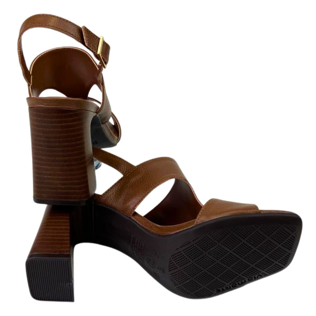 Sandália Via Marte Couro Capri Salto Bloco Caramelo Caramelo 5