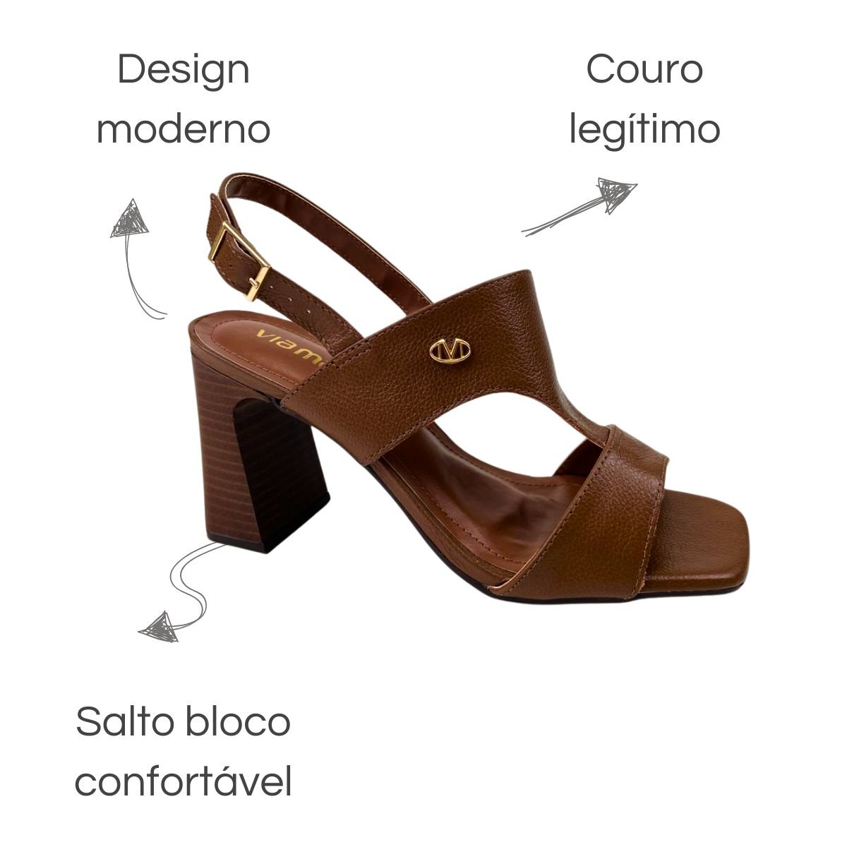 Sandália Via Marte Couro Capri Salto Bloco Caramelo Caramelo 6