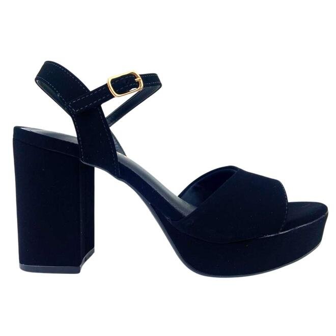 Sandalia Via Marte Nobuck Salto Alto Bloco Preto