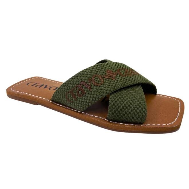 Rasteira Cravo e Canela Gorgurão Army/Café Verde 2