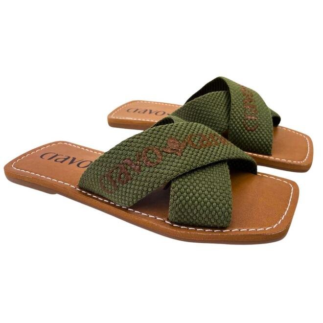 Rasteira Cravo e Canela Gorgurão Army/Café Verde 3