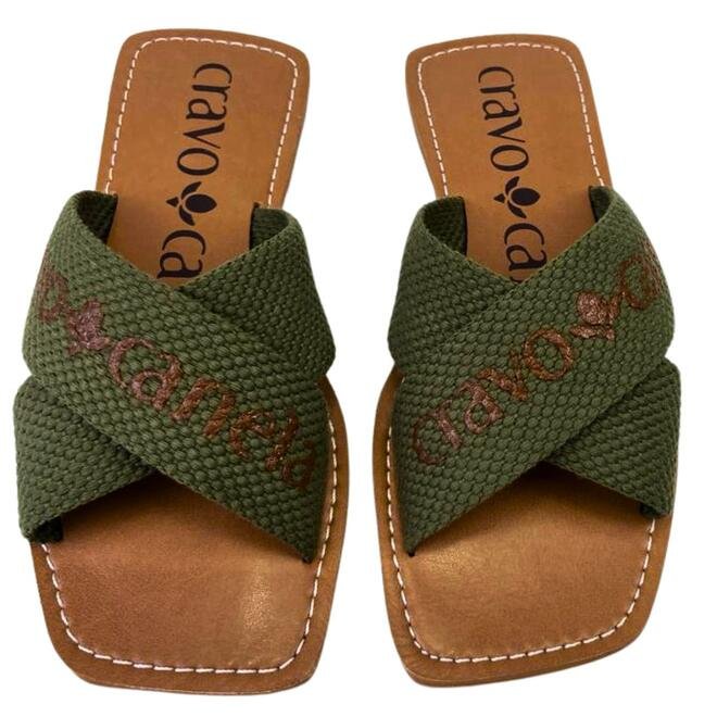 Rasteira Cravo e Canela Gorgurão Army/Café Verde 4