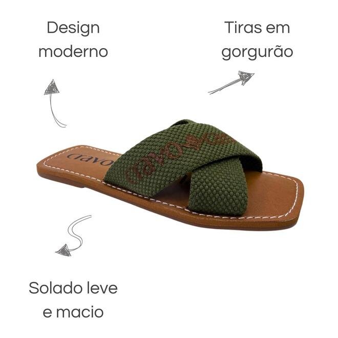 Rasteira Cravo e Canela Gorgurão Army/Café Verde 6