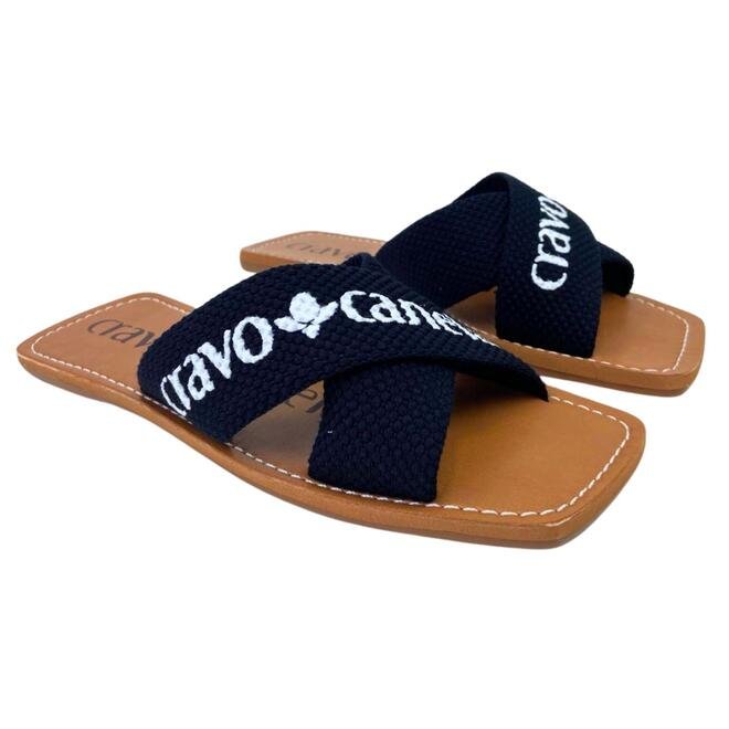 Rasteira Cravo e Canela Gorgurão Preto/Branco Preto 3