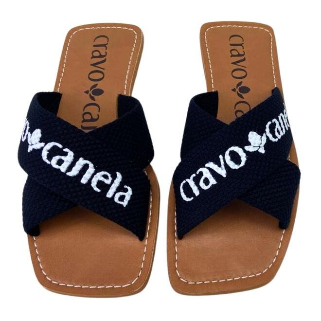 Rasteira Cravo e Canela Gorgurão Preto/Branco Preto 4