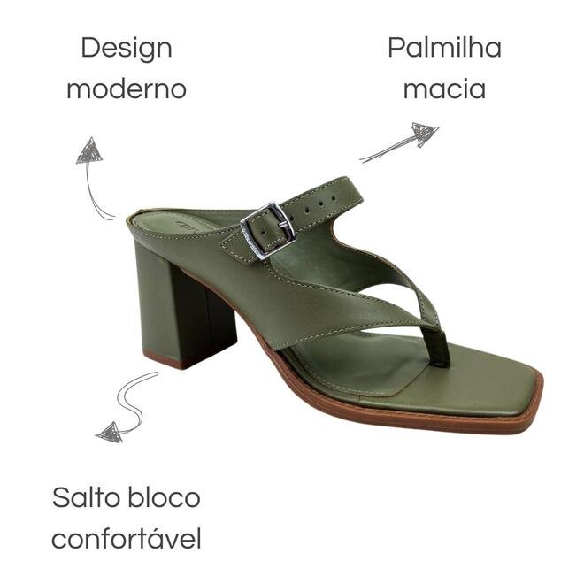 Tamanco Cravo e Canela Couro Napa New Calf Army Verde 6