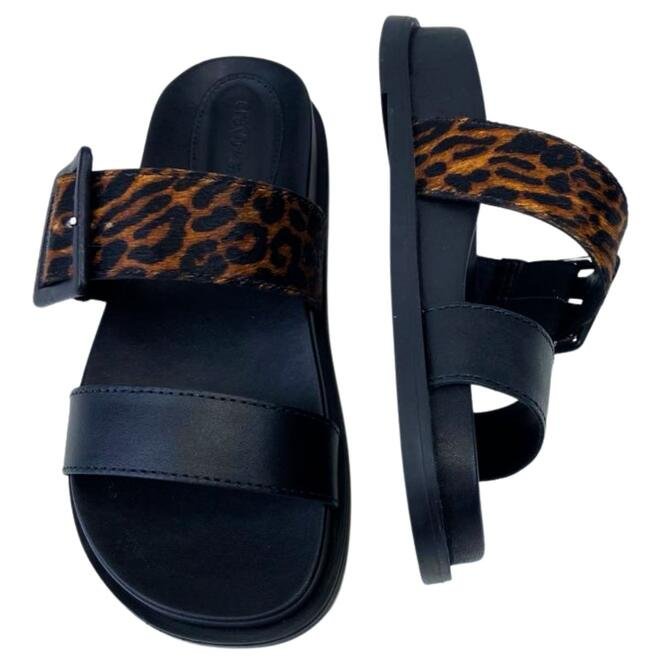 Rasteira Cravo e Canela Couro New Calf Preto/Pelo Ocelot Natural Preto 4