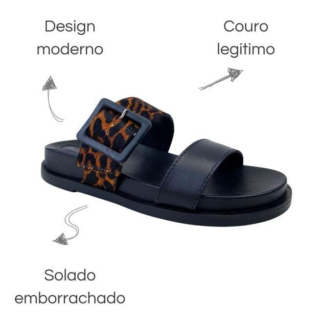 Rasteira Cravo e Canela Couro New Calf Preto/Pelo Ocelot Natural Preto 6