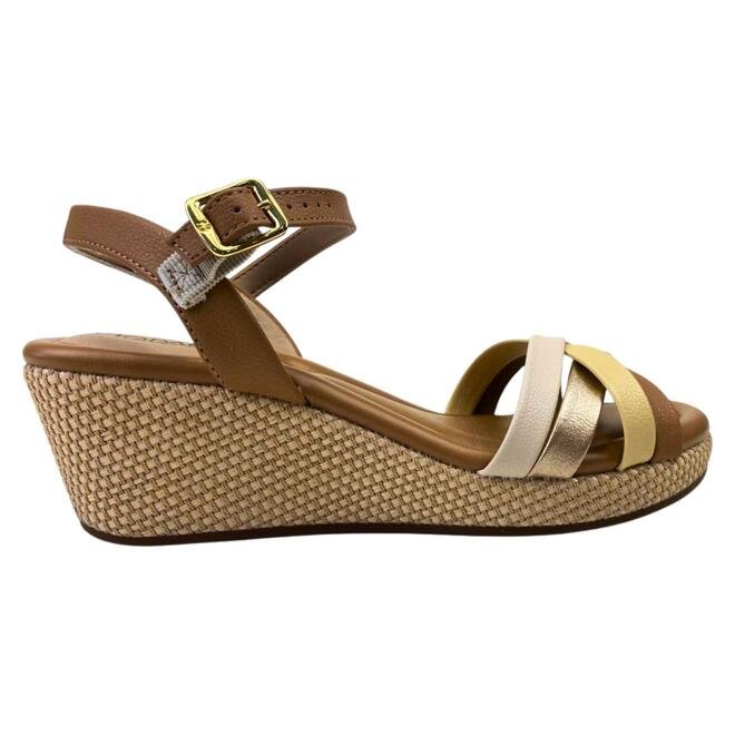 Sandália Modare Anabela Creme/Manteiga/Dourado