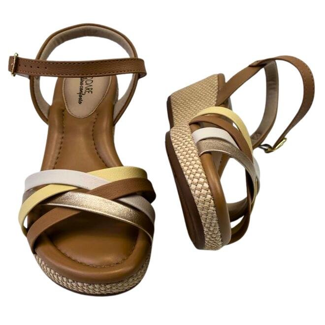Sandália Modare Anabela Creme/Manteiga/Dourado Creme 4