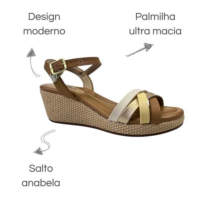 Sandália Modare Anabela Creme/Manteiga/Dourado Creme 6