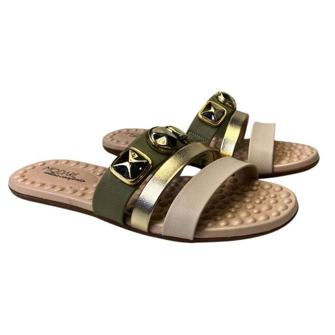 Rasteira Modare Napa Floather Verde/Creme/Dourado Creme 3