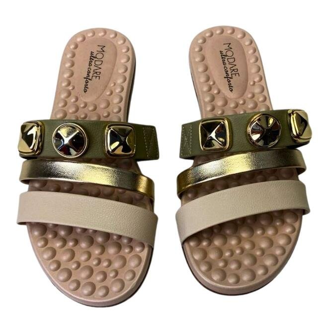 Rasteira Modare Napa Floather Verde/Creme/Dourado Creme 4