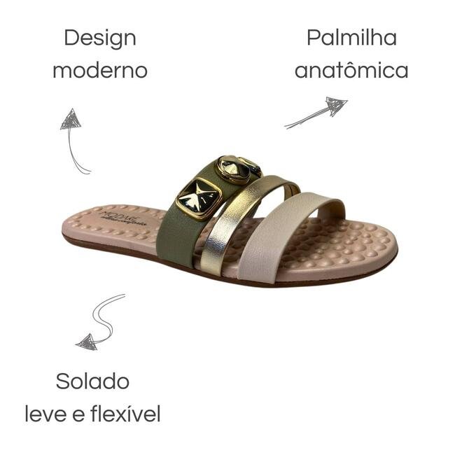 Rasteira Modare Napa Floather Verde/Creme/Dourado Creme 6