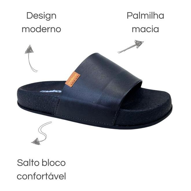 Chinelo Slide Moleca Pele Strech Negro Preto 6