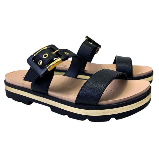 Chinelo Modare Napa Floather Nature/Metalizado Preto Preto 3
