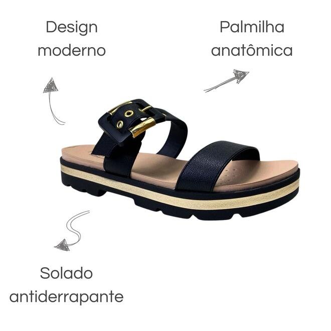 Chinelo Modare Napa Floather Nature/Metalizado Preto Preto 6