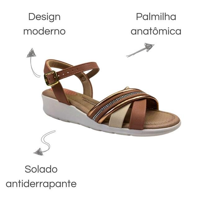 Sandália Modare Ouro Rosado/Nude/Cristal/Creme Marrom 6