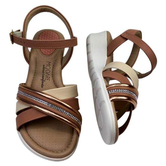 Sandália Modare Ouro Rosado/Nude/Cristal/Creme Marrom 4