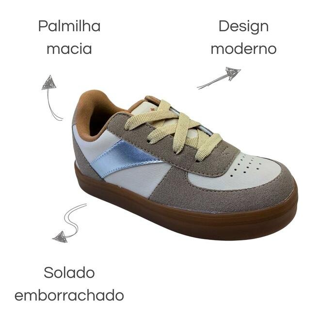 Tênis Novopé Sintético Infantil Off White/Tartufo/Ouro Light Marrom/Bege 6