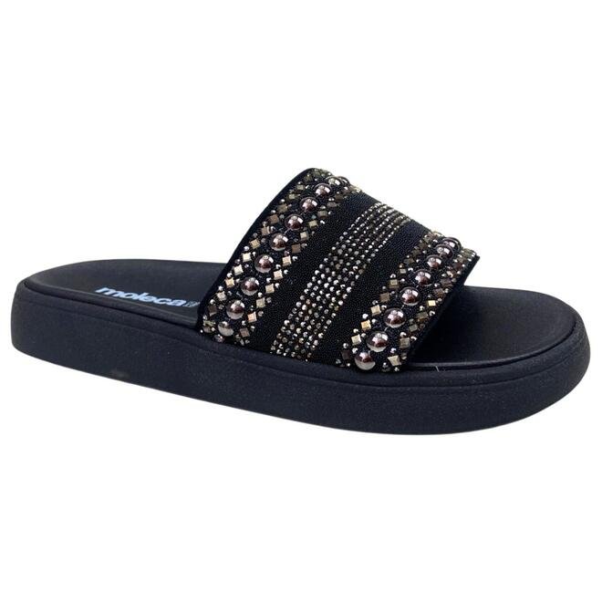 Chinelo Slide Moleca Camurça Flex Preto/Grafite-Preto Preto 2