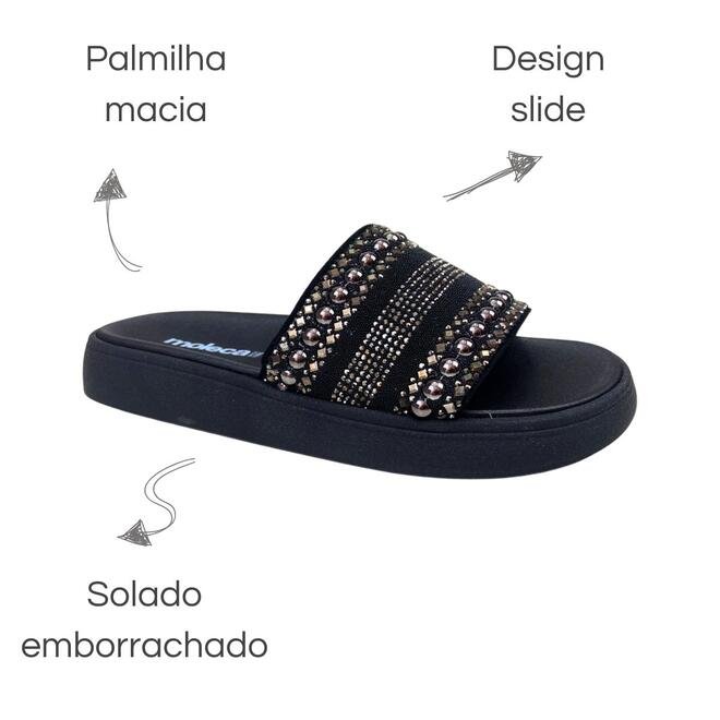Chinelo Slide Moleca Camurça Flex Preto/Grafite-Preto Preto 6
