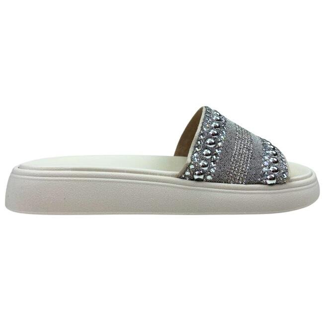Chinelo Slide Moleca Camurça Branco Off/Niquel-Cristal Feminino