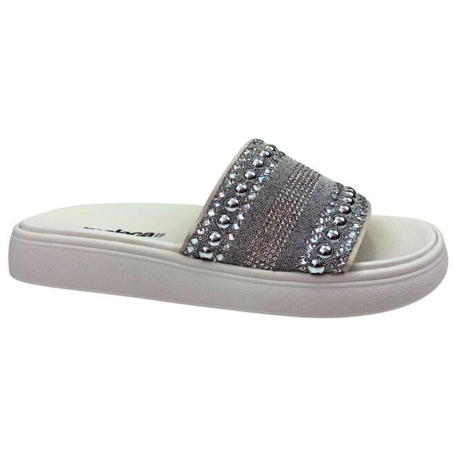 Chinelo Slide Moleca Camurça Branco Off/Niquel-Cristal Feminino Branco 2