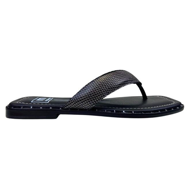 Chinelo Rasteira Moleca Napa Pele Strech Preto-Grafite