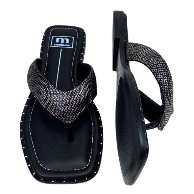 Chinelo Rasteira Moleca Napa Pele Strech Preto-Grafite Preto 4