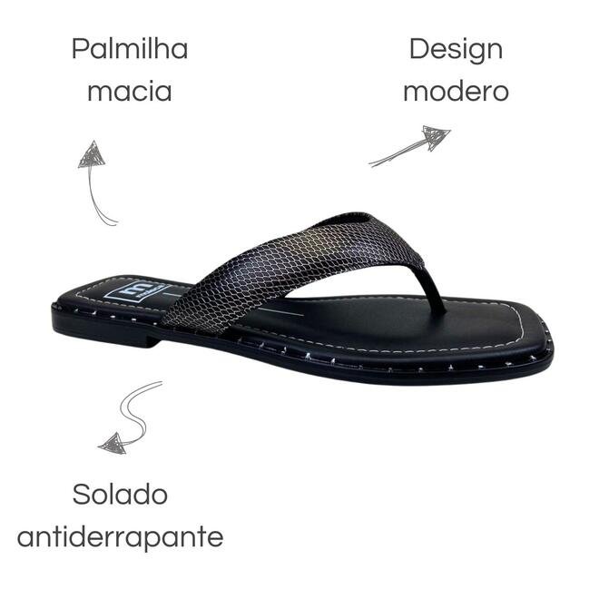 Chinelo Rasteira Moleca Napa Pele Strech Preto-Grafite Preto 6