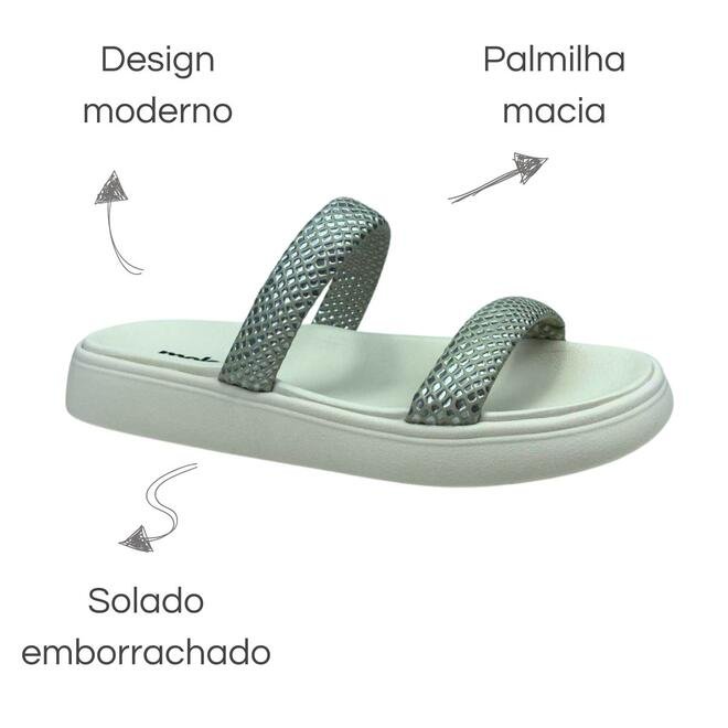 Chinelo Papete Moleca Napa Ravenna Branco Off/Prata Prata 6