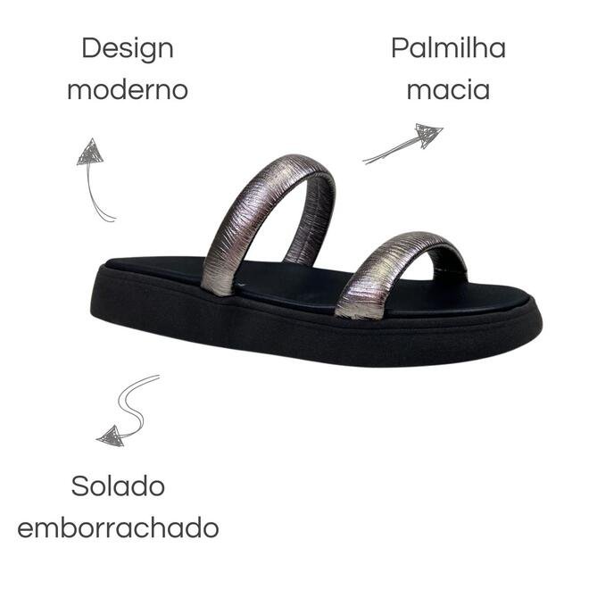 Chinelo Papete Moleca Tira Metalizado Grafite/Preto Grafite 6
