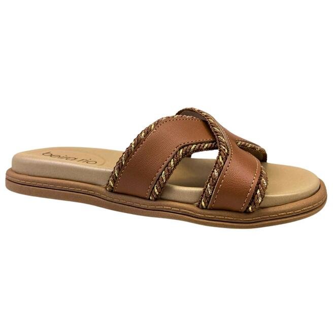 Chinelo Papete Beira Rio Napa Turim Camel Marrom 2