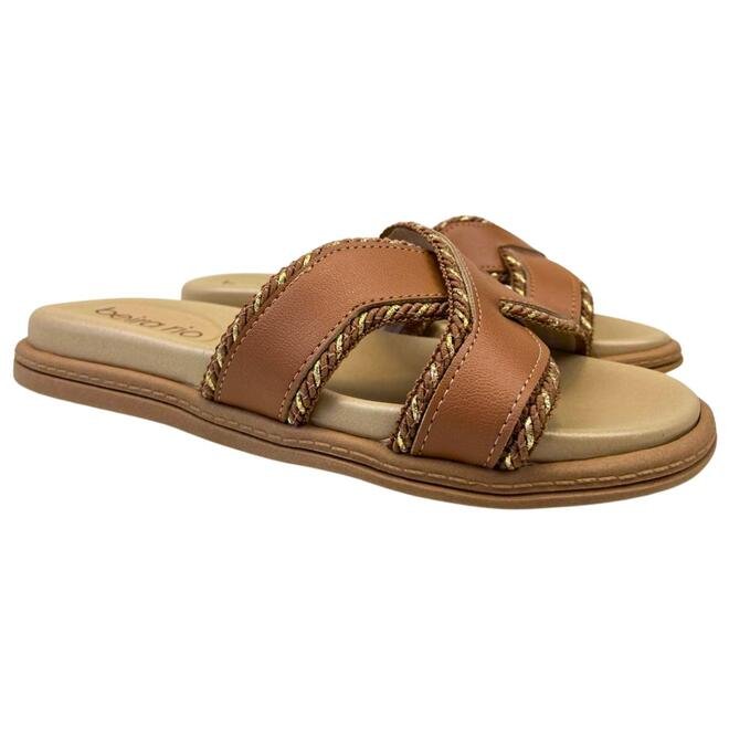 Chinelo Papete Beira Rio Napa Turim Camel Marrom 3