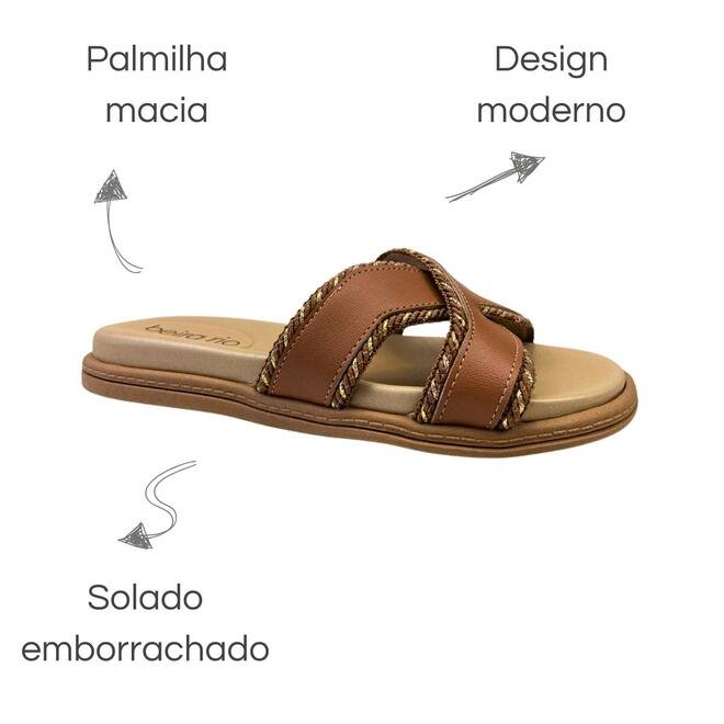 Chinelo Papete Beira Rio Napa Turim Camel Marrom 6
