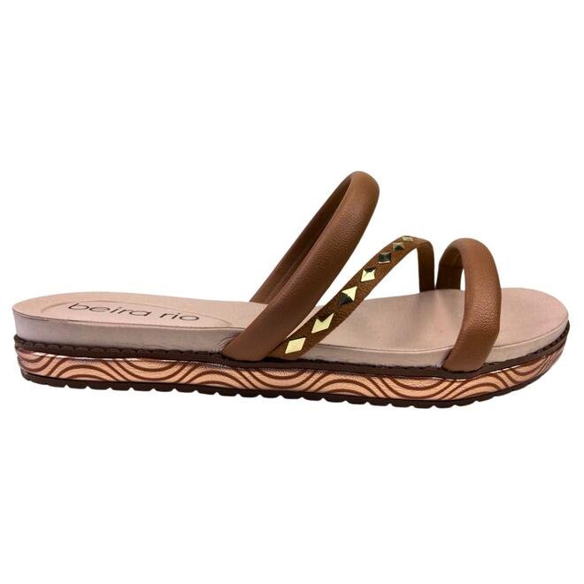 Chinelo Papete Beira Rio Napa Turim Camel/Dourado