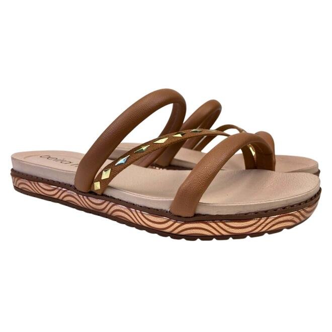 Chinelo Papete Beira Rio Napa Turim Camel/Dourado Marrom 3